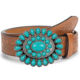 HilyBony Western Turquoise Cowgirl Turquoise Belt Concho Belt for Jeans Pants Dresses for 28-38 Inch Waist, brown