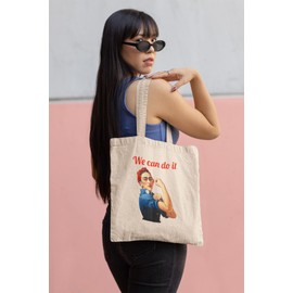 rainUP: Frida We Can Do It 100% Natural Cotton Reusable and Durable Women's Tote Bag Shopping Beach Daily Use Unique Designs Beige, beige