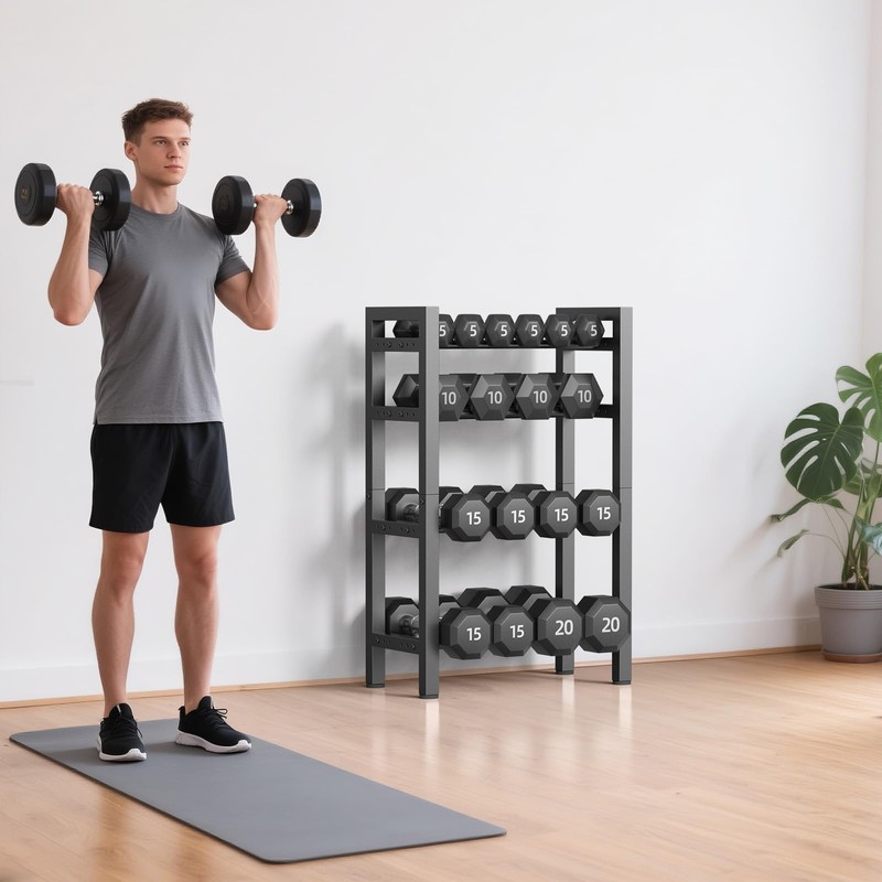 4 Tier Dumbbell, Rack Adjustable Weight Rack for Home Gym