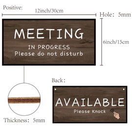 CREATCABIN Meeting Available Sign Meeting In Progress Door Sign Available Please Knock Office Door Sign Wooden Hanging Wood Plaque with Jute Twine Wall Art Decor for Office Decoration Hanger 12x6Inch