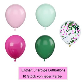 12 Inch Balloons Pink Green Helium Balloons Pack of 50 Confetti Latex Balloons Diameter 30 cm for Wedding Graduation Birthday Christening Communion Party Decoration