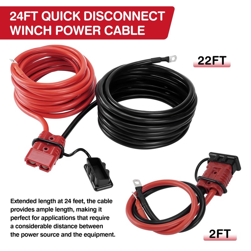 Venussar 24 FT Quick Disconnect Winch Power Cable, 4 Gauge
