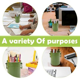 LELE LIFE Retro Barrel Pen Holder with 2 Handles, Metal Pencil Holder Pen Cup, Makeup Brush Holder, Cute Pen Organizer for Desk Office Home, Green