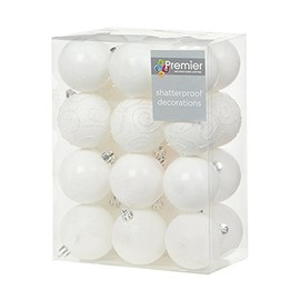 Pack of 24 60mm White Shatterproof Baubles