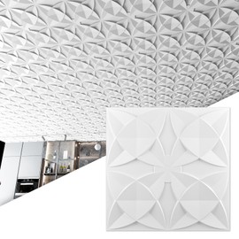 Art3d 12-Pack PVC Drop Ceiling Tiles (48 Sq.Ft), 24"x24" Decorative Panels for Home and Office, 2ft x 2ft, Floral Style