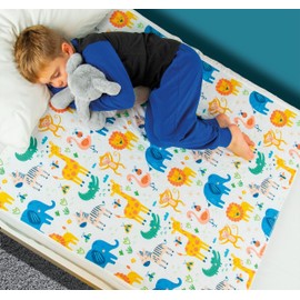 Bedwetz® Potty Training Bed Pads, 100% Waterproof Mattress Protector, Size 86cm x 91cm (plus tucks) for Single and Toddler Bed Wetting Sheets, Non Slip Mat, UK Brand, Zoo Design.