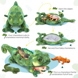Karister Lizard Stuffed Animal Plush with 4 Babies,Chameleon Stuffed Animal, Lizard Plush for Kids,Boys & Girls,Stuffed Lizard Toy for Birthday, Christmas,Iguana Stuffed Animal,Reptile Stuffed Animal