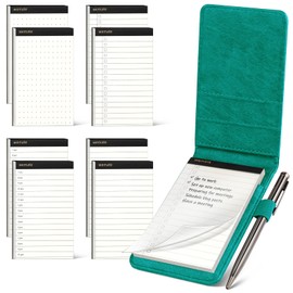 WEMATE 10 Pieces Small Notepad Holder Set Pocket Notebook - Included Mini Pocket Notepad Holder Set with 8 Memo Book Refills and Metal Pen for Meetings, Daily Records, and Notes 3 x 5 Inch (Green)