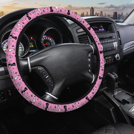SISROW Skull Bone Stretchy Steering Wheel Covers for Women Men Magic Skull Bone Lettering Bomb Pink Universal Steering Wheel Cover for Trucks Auto Vans Car Wheel Cover 15 Inch