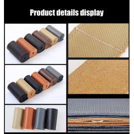 Truck Leather Steering Wheel Cover Car Hand Sewing with Needle Thread, Non-Slip Universal Steering Wheel Cover, Steering Wheel Protector, Car Accessories Interior with Holes, Suitable for Steering