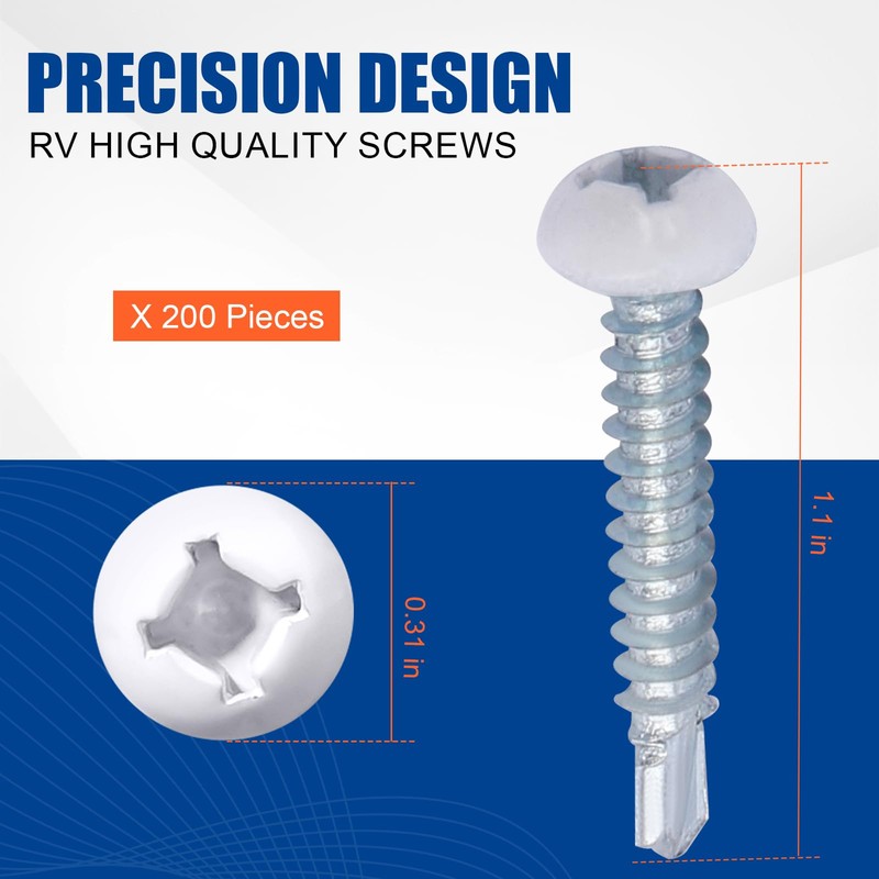 RV Screws White Pan Head Screw 8 X 1 for
