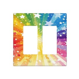 Wpshijia Light Switch Cover Plate Rainbowcolored Rays With White Stars 2 Gang Double Rocker Outlet Covers Decorative Switch plates Electrical Wall Plates GFCI Receptacle for Nursery Home Decor