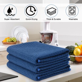 VIVOTE-Microfibre Tea Towels_Waffle Drying Kitchen Towels_Dish Cleaning Towel_Soft and Thick tea towel_ Blue T Towels 40X56cm (3pcs Navy Blue)