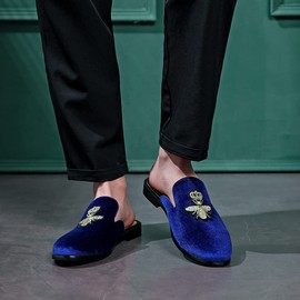 FLQL Men's Luxury Penny Slippers Velvet Slip-On Loafer Party Dancing Shoes Size 11 A-Blue