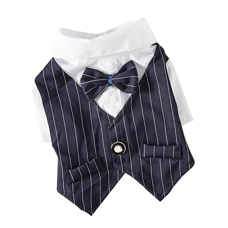 Pet Suit Bow Decor Striped Breathable Dog Cat Wedding Shirt