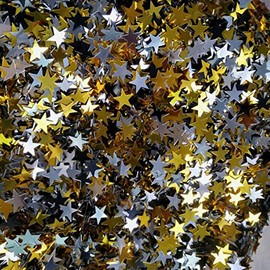 Glitter Stars Confetti Table Confetti Black Gold and Silver Metallic Star Confetti - 30 Gram, 6mm