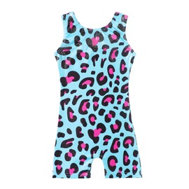 HOZIY - Maillot de gimnasia con pantalones cortos para niñas y niños pequeños, trajes de ciclismo con diseño de unicornio, leopardo, galaxia, Azul Leopard, 7-8 Años