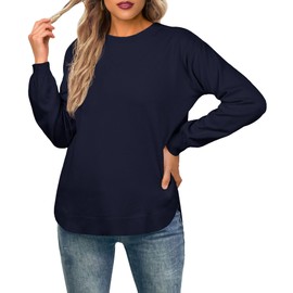 GRECERELLE Womens Long Sleeve Lightweight Crew Neck Knit Soft Pullover Sweater Tops Trendy Fashion Blouse Clothes Large Navy Blue