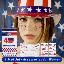 MEICOLY 4th of July Glitter freckles,USA Face Glitter Star Stickers Temporary Freckles Tattoos,Fourth of July Red White Blue Accessories,8 Face Glitter Freckles +13 Temporary Tattoos