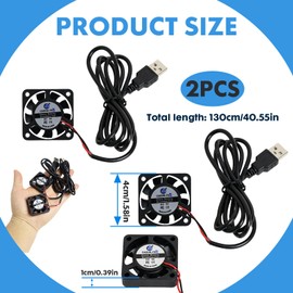 DC 5V USB Cooling Fan with Wires 40 x 40 x 10 mm Pack of 2 40 mm Small Quiet PC Fan 0.65 W 0.05 A 5000 rpm 4.5 m³/h Oil-bearing Sleeve Bearing Brushless DC Fan for 3D Printer Laptops