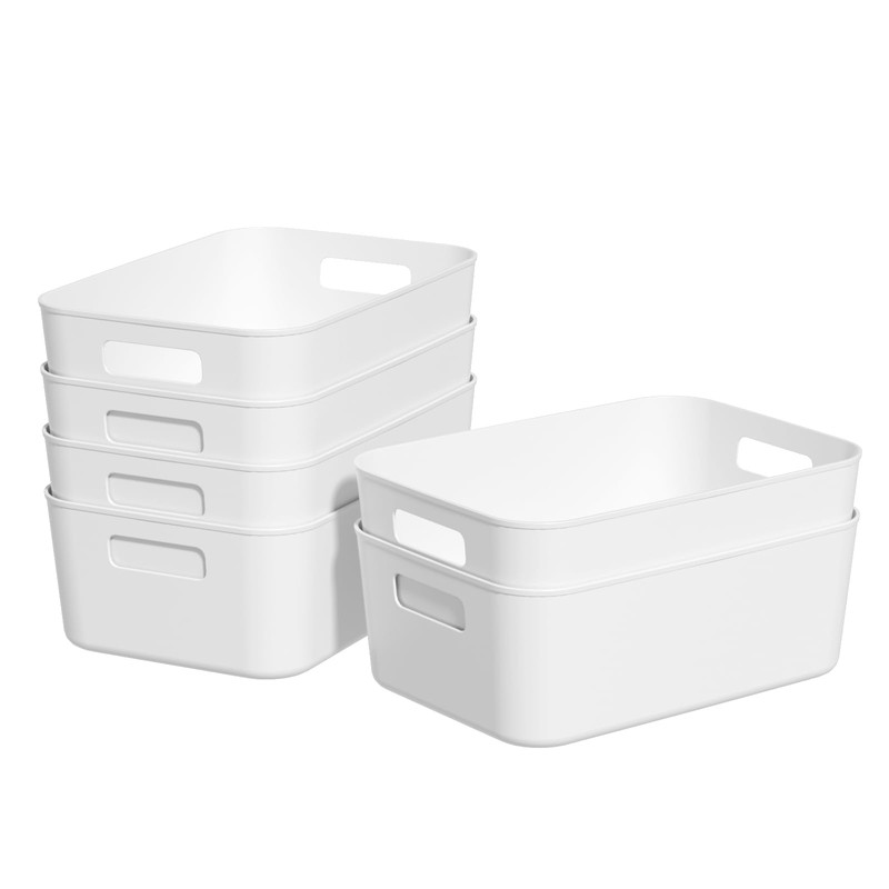 Kekow Pantry Organization Bin, 6-Pack Plastic Storage Bin, White