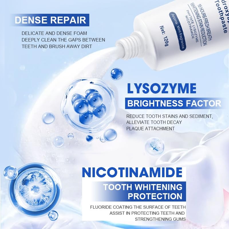 7.5% Hydroxyapatite Toothpaste, Hidroxiapatita Toothpaste for Advanced Enamel Protection, Daily