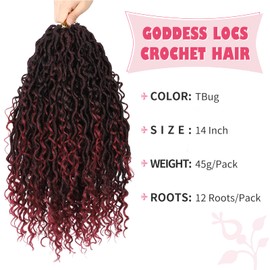 Alicoco Goddess Locs Crochet Hair 14 Inch 8 Packs Faux Locs Crochet Hair For Women Boho Soft Locs Pre-looped River Crochet Locs With Curly Ends (14 Inch (Pack of 8), TBug)