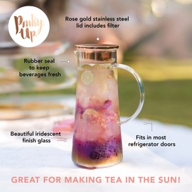 Pinky Up Charlie Iridescent Iced Tea Glass Carafe with Lid and Filter, Pitcher for Cold Coffee, Lemonade, Fruit Juices, Sparkling Water, Soda, 1.5L