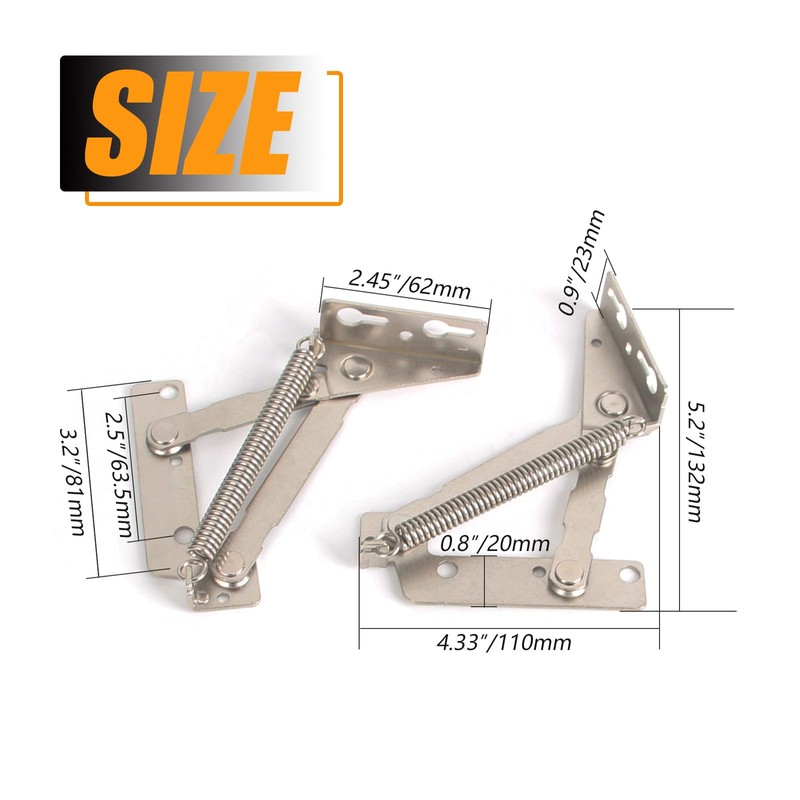 YIDELAI Foldable Lifting Bracket (1 Pair) 80-Degree Sofa Spring Hinge