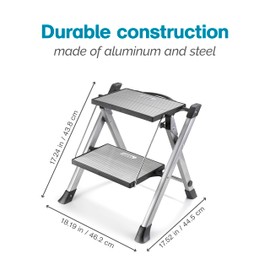 Polder Easy-Close Aluminium 2-Step Stool, Ladder with Non-Skid Feet, Folding Step, Top Step Height - 1.4 feet