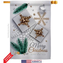 Angeleno Heritage Garden House Flags Kit Winter Santa Marry Xmas Present Reindeer Season Wintertime Snow Small Decorative Gift Yard Banner Double-Sided Made in USA 28 X 40