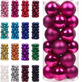 Emopeak 24Pcs Christmas Balls Ornaments for Xmas Christmas Tree - Shatterproof Christmas Tree Decorations Hanging Ball for Holiday Wedding Party Decoration (Rose Red, 1.2"-3.1CM)
