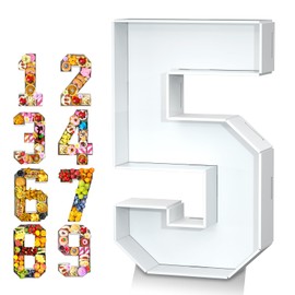 Paready 13.78'' Fillable Cardboard Number 5, Tray Charcuterie Number Mache 5, Food Fillable Number Shaped Sweets Flower Candy Cupcake Container Box for 5th Anniversary Birthday Party Decoration