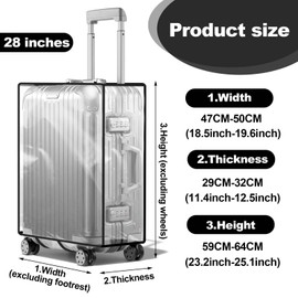 Hnonoxy Transparent Suitcase Covers, 28 Inch Luggage Cover, PVC Suitcase Protective Cover, Waterproof, Dustproof, Scratch Protection and Reusable Suitcase Covers, Black Edge, Transparent