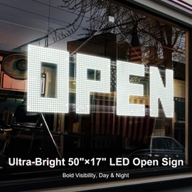 50"x17" Large LED Open Sign with Remote and Bluetooth App, Super Bright Open Signs for Business, Dimmable Big Open Sign for Storefront Window Bar Salon Cafes Retail Shops White