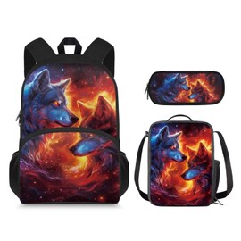 Ystardream Galaxy Wolf Backpacks for Boys 4-6 for School with Lunch Box 3 Pcs Toddler Boy Backpack Book Bag Preschool Back Packs Schoolbag for Kids Boys Travel Daypack Laptop Bags