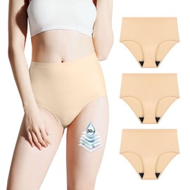 BATTEWA Incontinence Underwear for Women Washable, Leak Proof Underwear High Absorbency, Bladder Leak Underwear Protective Briefs, Seamless Panties 50ml, Beige, X-Large（3 Pack