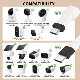 25ft Power Extension Cable with Adapter for eufy SoloCam S340/S220, E30, C210, eufy Cam S350, E220, Weatherproof Flat Charging Cord for eufyCam 3C/S300, 3/S330, Built-in Short-Circuit Protect Adapter