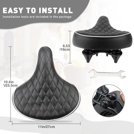 WEEROCK Bike Seat Wide Bicycle Seats for Men Women, Comfortable Soft Oversized E Bike Saddle Cushion Replacement for Cruiser Bikes, MTB, City Bike, Electric Bicycles, Tricycle, Exercise Cycle, Black