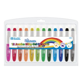 BAZIC Jumbo Silky Gel Crayons 12 Color, Washable Blendable Non Toxic Watercolor Crayon for Coloring Book (12/Pack), 12-Packs