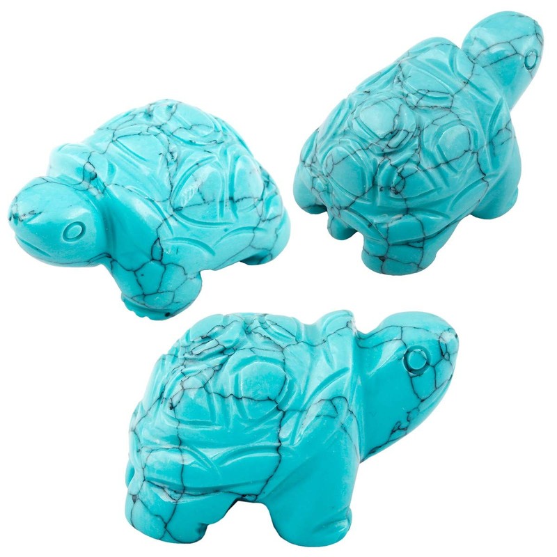 KYEYGWO Green Howlite Turquoise Crystal Turtle Figure Gemstone Hand Carved
