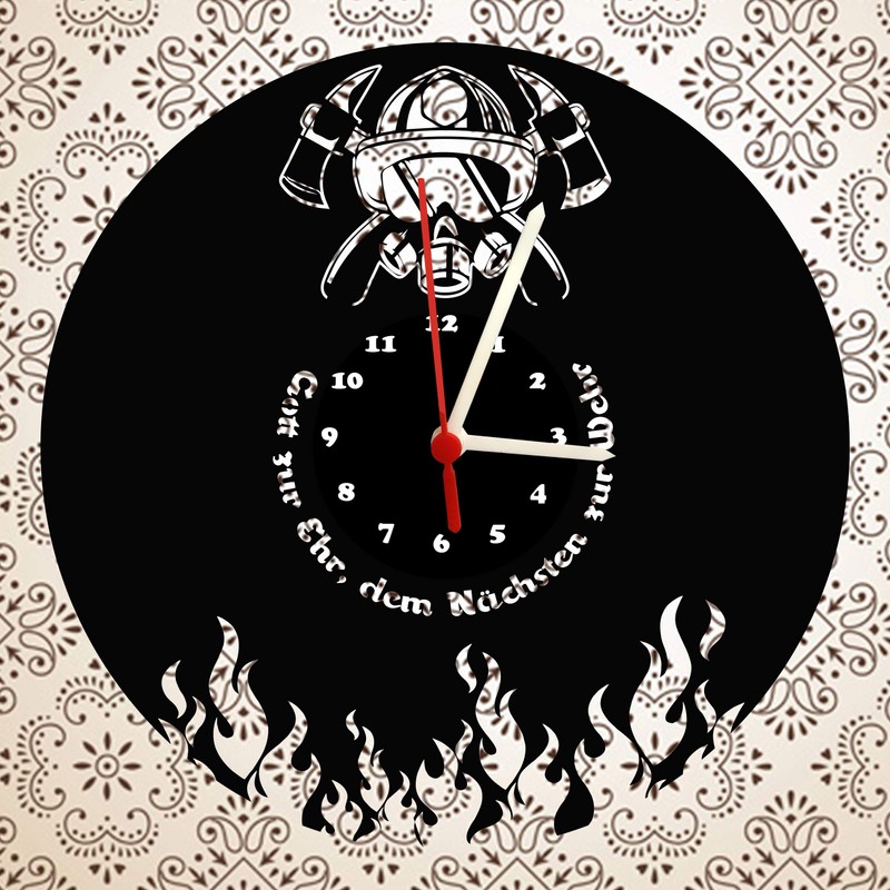 bigcopy e.K. Wall Clock, Fire Brigade Design, Black Dial, High-Quality