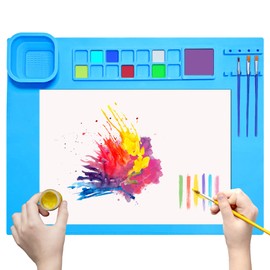 SOQKEEN Silicone Painting Mat 20"x16" Silicone Craft Mat with Detachable Cup Collapsible Non-Stick Art Mat Silicone Paint Mat Playdough Mat for Drawing Crafting Clay Handmade DIY (Green)