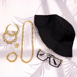 YOVORO 80s 90s Accessories Outfit for Women Hip Hop Costume Bucket Hat Rapper Sunglasses Bracelet Necklace Dollar Ring Black