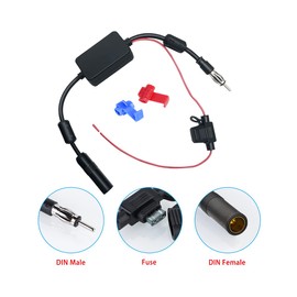 Vecys FM/AM DAB DAB+ Car Antenna Signal Amplifier Booster DIN Female to DIN Male Adapter 12 V Digital Radio Antenna Splitter Antenna Amplifier with Magnetic Ring for Audio Stereo Digital Car Radio