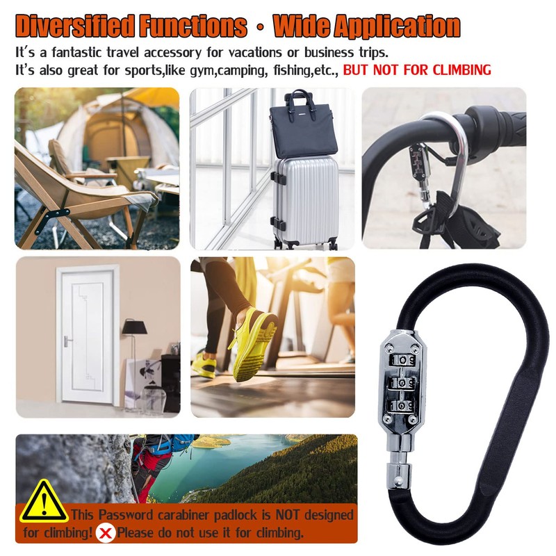 Combination Carabiner Clips,V-Resourcing Resettable 3 Dial Digit Combination Lock Carabiner