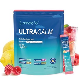 UltraCalm Super Cortisol Drink with Magnesium Glycinate, Ashwagandha, L-Theanine, Vitamin D3, Magnesium Powder for Sleep & Stress Relief, Raspberry Le