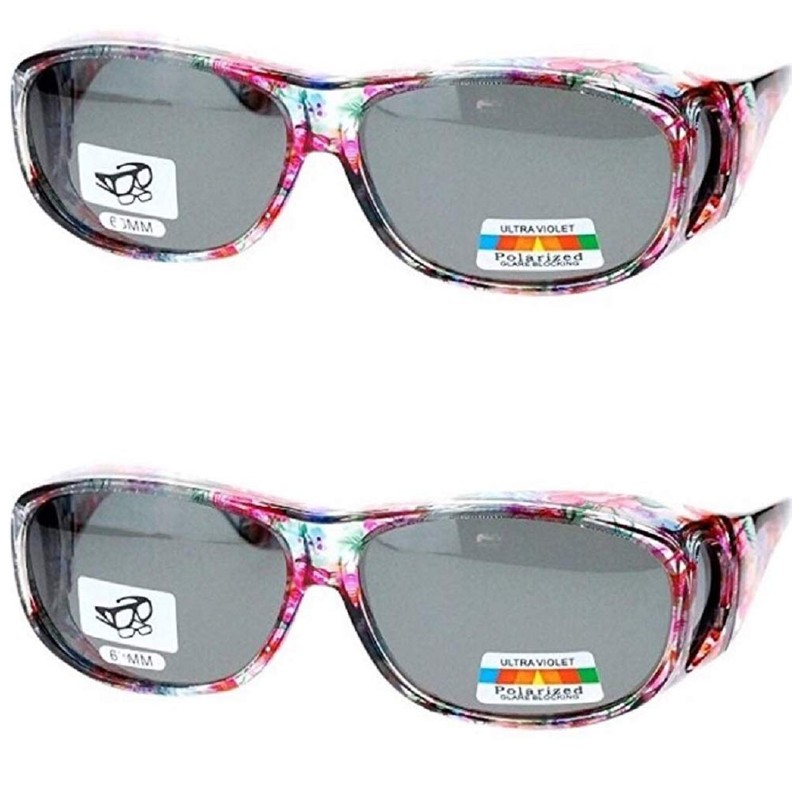 2 Pair Polarized Fit Over Oval Rectangular Sunglasses -8866JP2- Floral/Floral