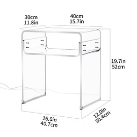 solaround Clear Acrylic End Table 2-Tier Bedside Nightstand for Living Room Bedroom (1, Transparent LED)