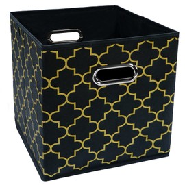 HEAYEEG Cubos de almacenamiento plegables de color negro, caja de almacenamiento de tela, cestas organizadoras con asas dobles para organizador del hogar, color negro y dorado